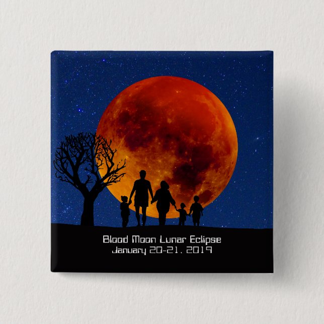 Blood Moon Lunar Eclipse 2019 15 Cm Square Badge (Front)