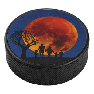 Blood Moon Lunar Eclipse Family Hockey Puck