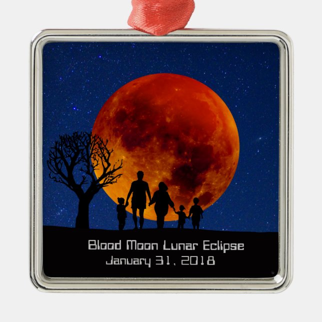 Blood Moon Lunar Eclipse Family Metal Tree Decoration (Front)
