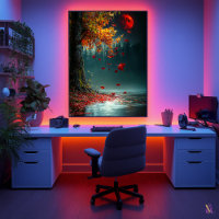 Blood Moon Over Autumn Lake - Mystical Fall