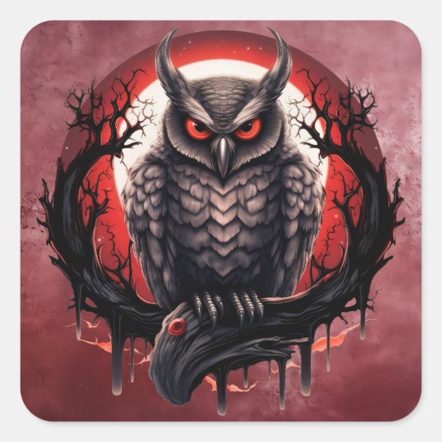 Blood Moon Owl Square Sticker (Front)