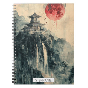 Blood Moon Pagoda Ink Wash Notebook