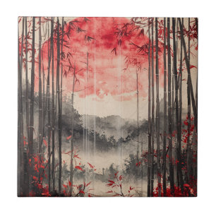 Blood Moon Sakura Ink Wash (1) Ceramic Tile