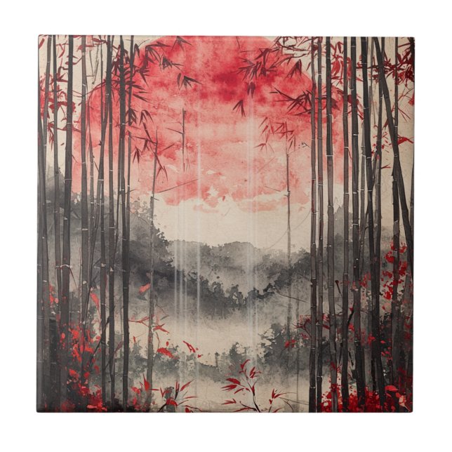 Blood Moon Sakura Ink Wash (1) Ceramic Tile (Front)