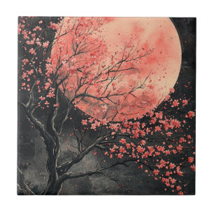 Blood Moon Sakura Ink Wash (2) Ceramic Tile
