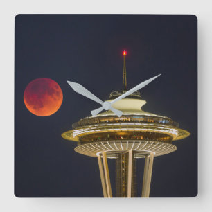 Blood Moon Seattle Space Needle Square Wall Clock