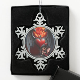 Blood Moon Valentine Fairy Snowflake Pewter Christmas Ornament