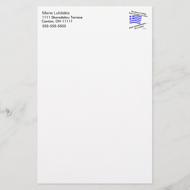 Blood of Hellas and Ouzo Personalised Stationery (Front)
