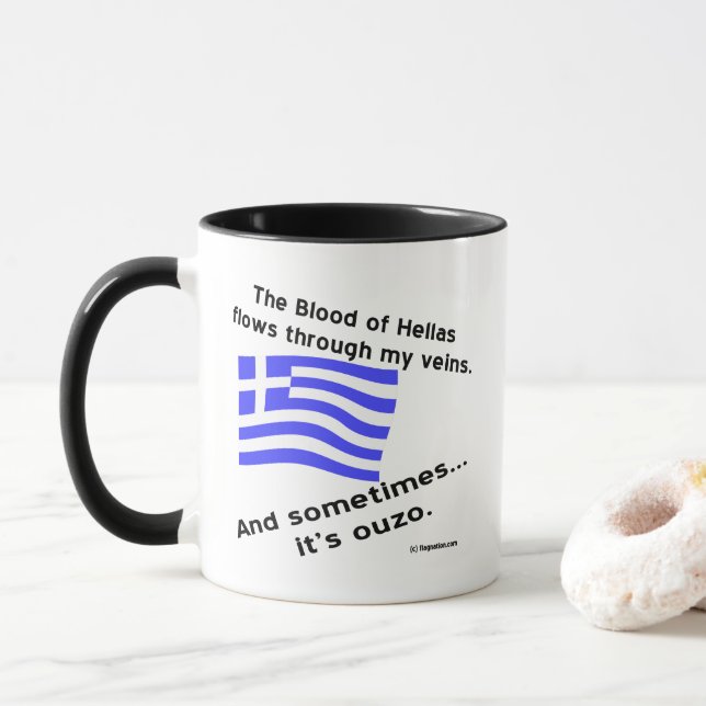 Blood of Hellas Flies Through Veins Sometimes Ouzo Mug (With Donut)