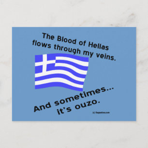 Blood of Hellas Flies Through Veins Sometimes Ouzo Postcard