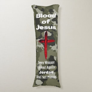 Blood of Jesus Green Camo Personalised Prayer Body Cushion
