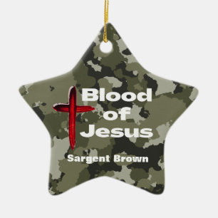 Blood of Jesus Green Camo Personalised Prayer Ceramic Ornament