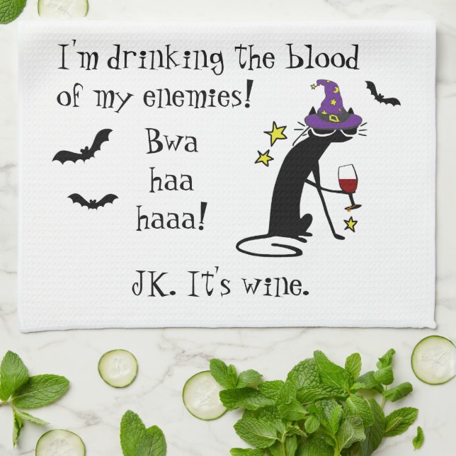 Blood of My Enemies, JK Wine, Black Cat Tea Towel (Folded)