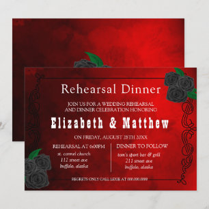Blood Red and Black Roses Rehearsal Dinner Invitation