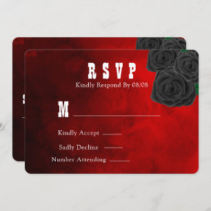 Blood Red and Black Roses Wedding RSVP Invitation