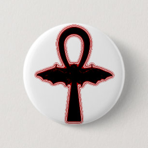 Blood Red Bat Ankh (Egyptian Vampire) 6 Cm Round Badge
