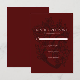 Blood Red Blooming Heart Elegant Gothic Wedding RSVP Card