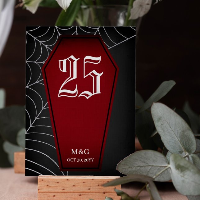 Blood Red Coffin Spiderweb Goth Wedding Table Number (Creator Uploaded)