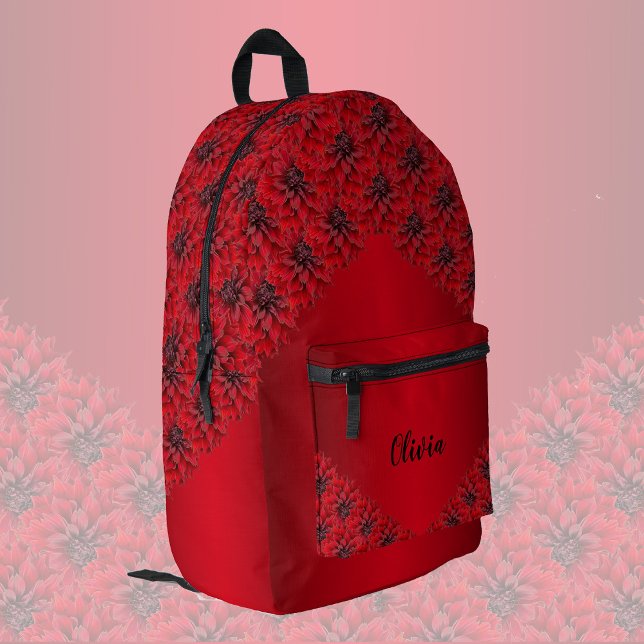Blood red dahlias in gothic style, personalizable  printed backpack (Creator Uploaded)
