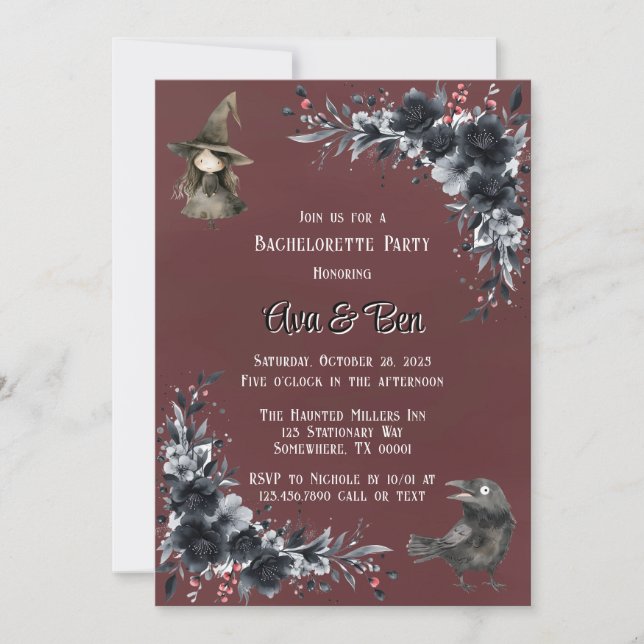 Blood Red Gothic Black Floral Bachelorette Party Invitation (Front)