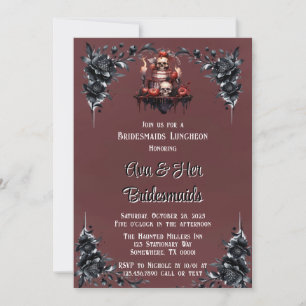 Blood Red Gothic Black Floral Bridesmaids Luncheon Invitation