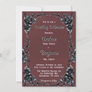 Blood Red Gothic Black Floral Wedding Celebration  Invitation