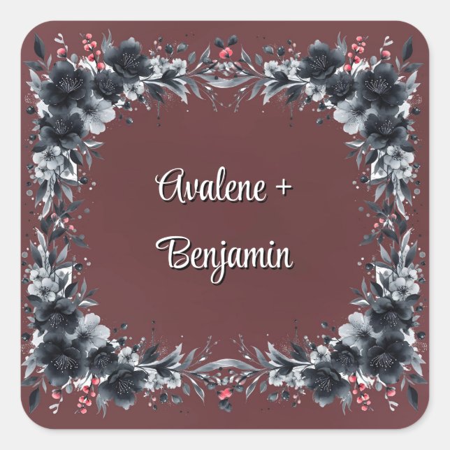 Blood Red Gothic Black Floral Wedding Square Sticker (Front)