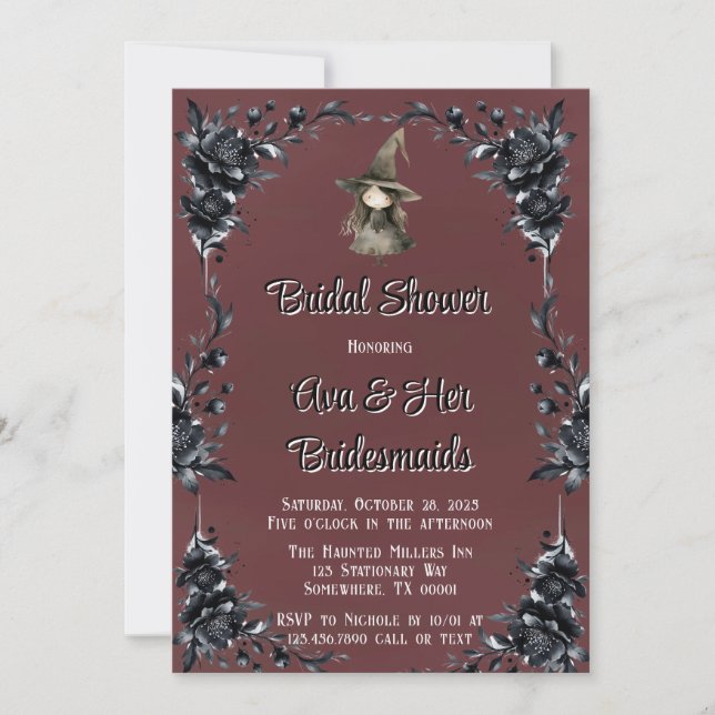Blood Red Gothic Black Floral Witch Bridal Shower Invitation (Front)