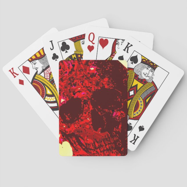 Blood Red Rose Skull Carved -  Playing Cards (Back)