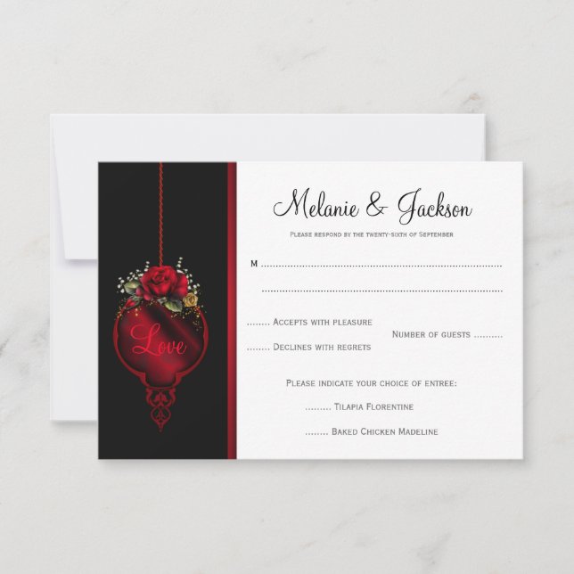 Blood Red Roses Wedding RSVP Card (Front)