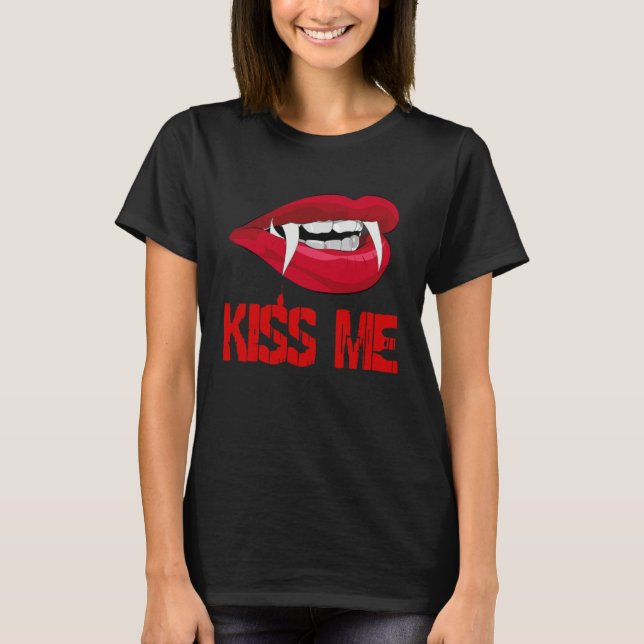 Blood Red Vampire Lips Halloween Kiss Me T-Shirt (Front)