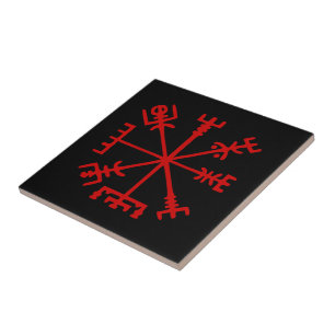 Blood Red Vegvísir (Viking Compass) Ceramic Tile