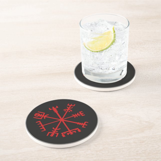Blood Red Vegvísir (Viking Compass) Coaster (Side)