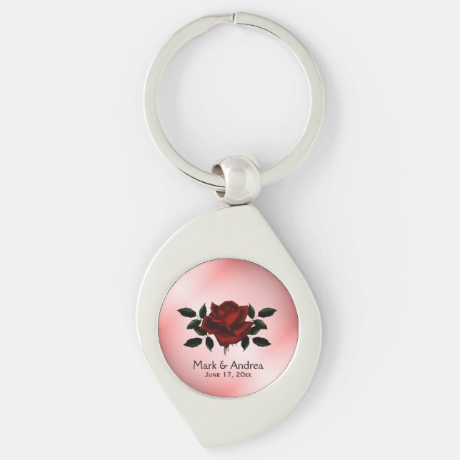 Blood Rose Goth Wedding Party GIft Key Ring (Front)