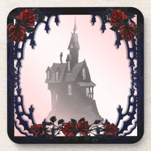 Blood Rose Gothic Mansion Halloween Coaster