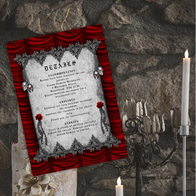 Blood Roses and Silk Red Gothic Wedding Details Enclosure Card (Creator Uploaded)