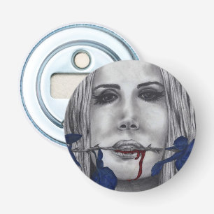 Blood Roses Blue Vampire Woman Portrait Goth Art Bottle Opener