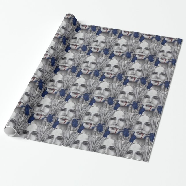Blood Roses Vampire Art Wrapping Paper (Unrolled)