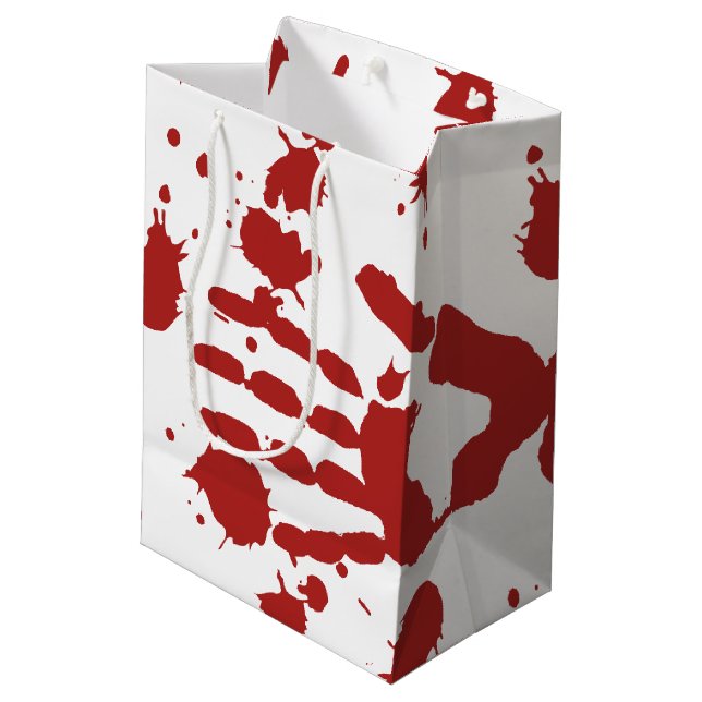 Blood Soaked Hand Print Halloween Trick Or Treat Medium Gift Bag (Back Angled)