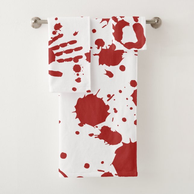 Blood Soaked Spatter Bloody Hand Print Halloween Bath Towel Set (Insitu)