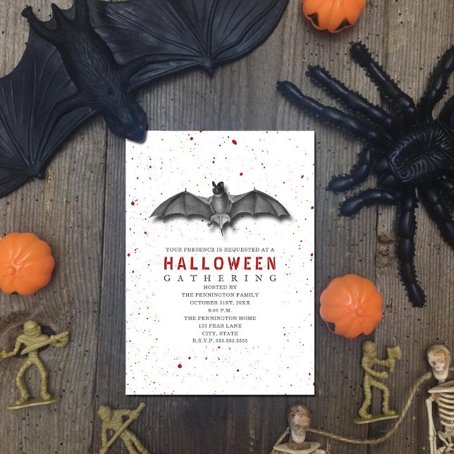Blood Spatter Bat Halloween Party Invitation (Creator Uploaded)