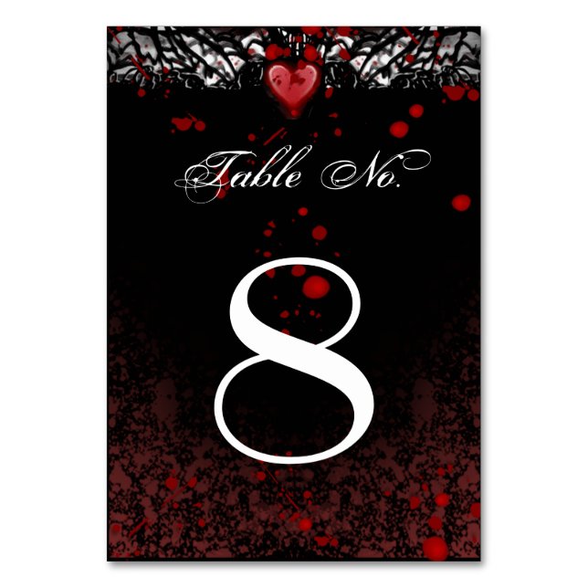 Blood Splatter Black & White Halloween Table No. Table Number (Front)