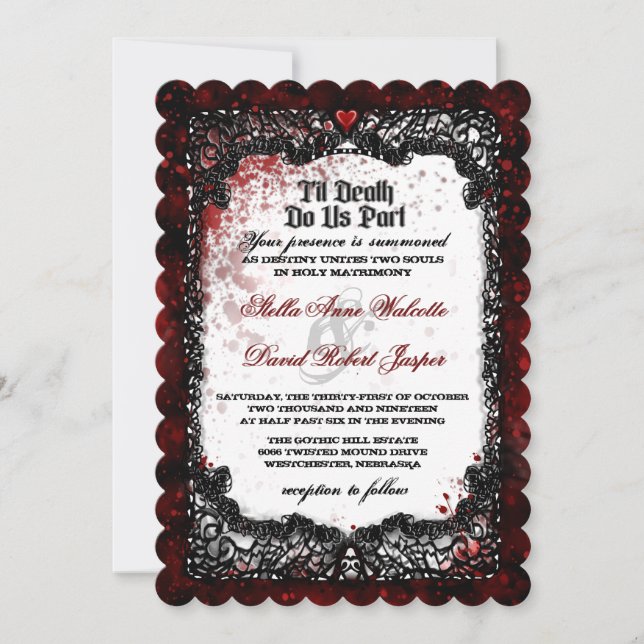 Blood Splatter Black White Wedding Invitation (Front)