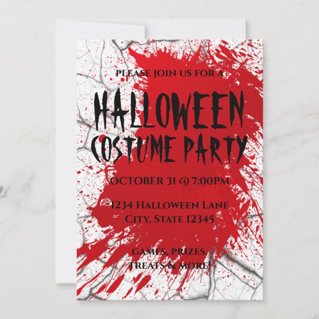 Blood Splatter & Cracked Marble Halloween Invite (Front)
