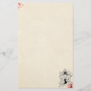 blood splatter geisha with fan dragon tattoo old stationery