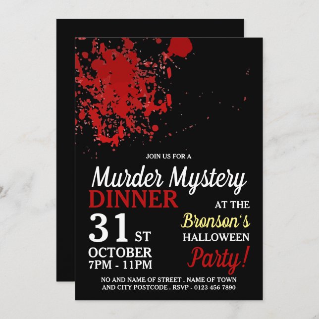 Blood Splatter, Murder Mystery Halloween Dinner Invitation (Front/Back)