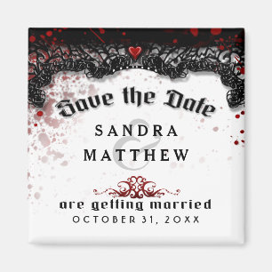 Blood Splattered Black White Save Date Wedding Magnet