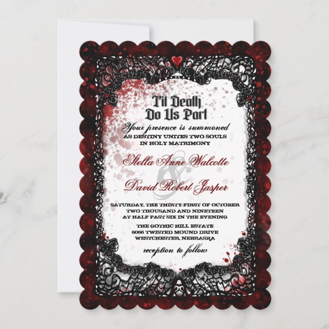 Blood Splattered Halloween Wedding Invitation (Front)