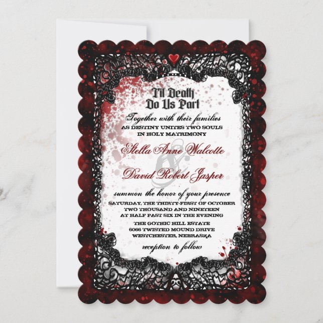 Blood Splattered Wedding Together With RECEPTION Invitation (Front)