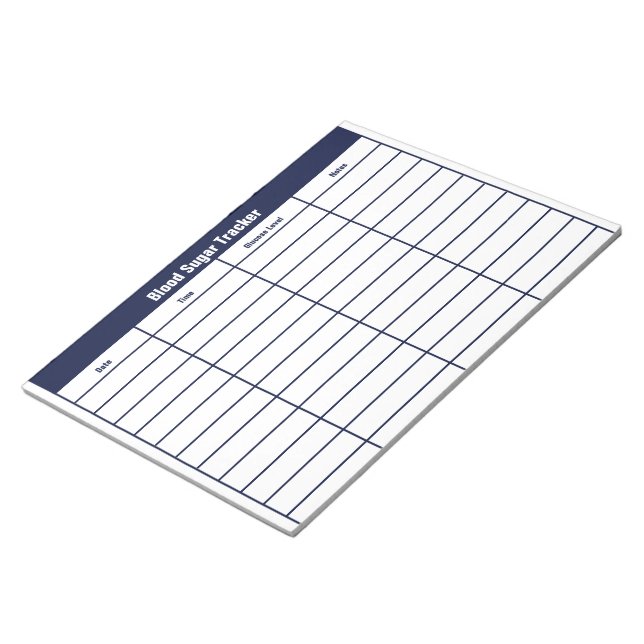 Blood Sugar Tracker Dark Blue and White Template Notepad (Angled)